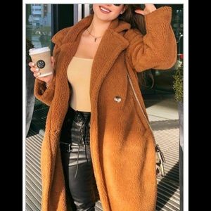 DARK KHAKI TURNDOWN COLLAR POCKET DESIGN FAUX FUR